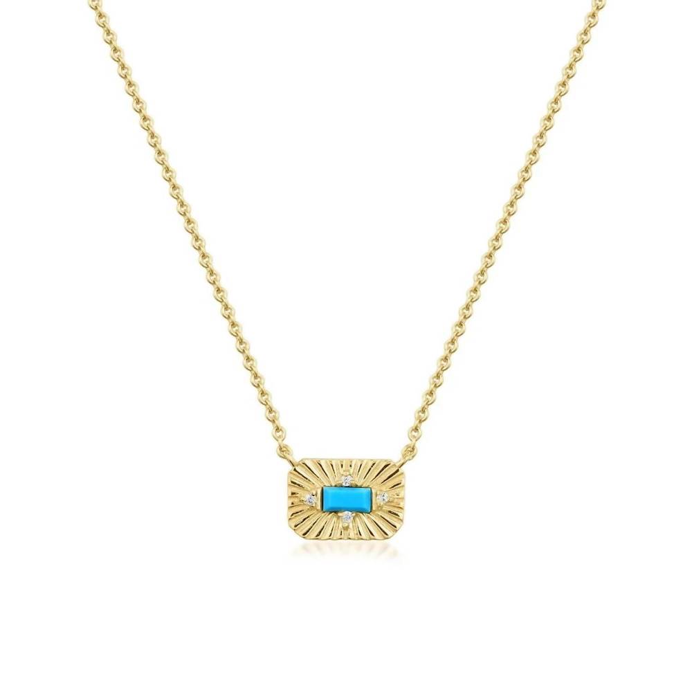NEW EKLEXIC women's small starburst pendant with turquoise stone necklace in 14k